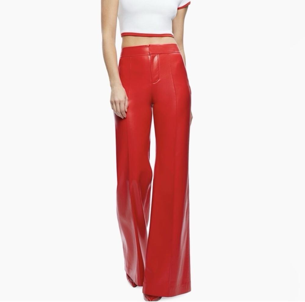 Alice + Olivia Red Wide-Leg Faux Leather Trousers